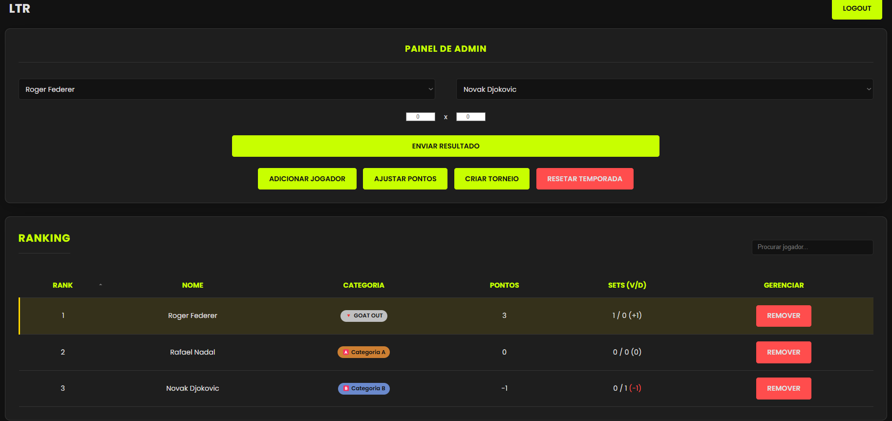 Screenshot of the Racquet Finder project
